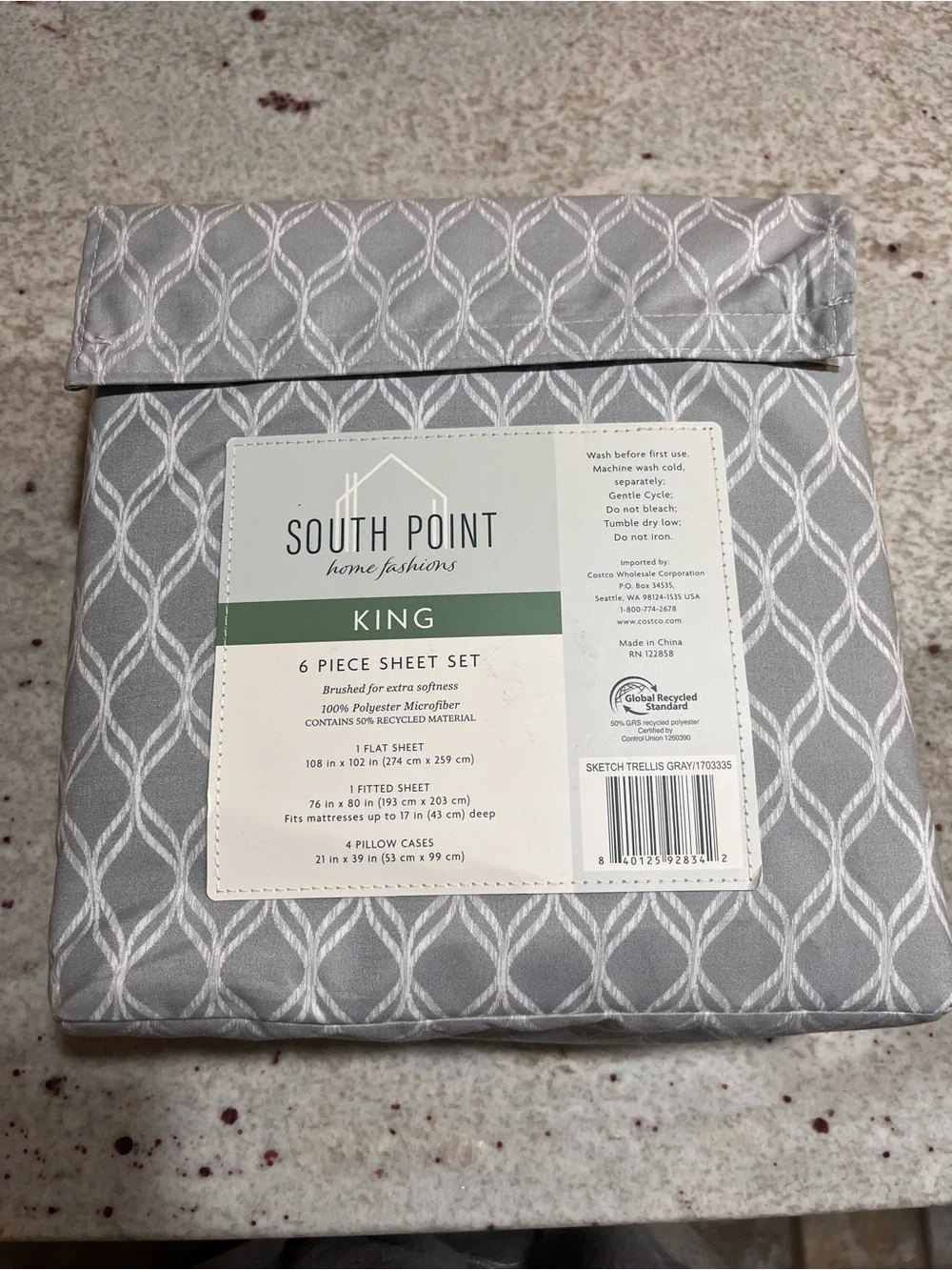 South Point King Sheet Set in Gray with Geometric Pattern